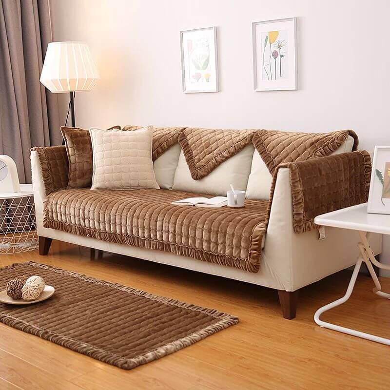 Sectional Couch Cover, Anti-Slip Sofa Slipcover,Comfort Protection Aesthetics Velvet Sofa Covers for 3 Cushion Couch Loveseat Recliner L Shaped Armrest Backrest 