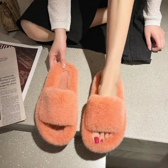 FurGlam - Soft Fur Slippers with Crossed Straps