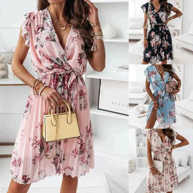 Flowerly™ | Elgant floral dress with v-neckline