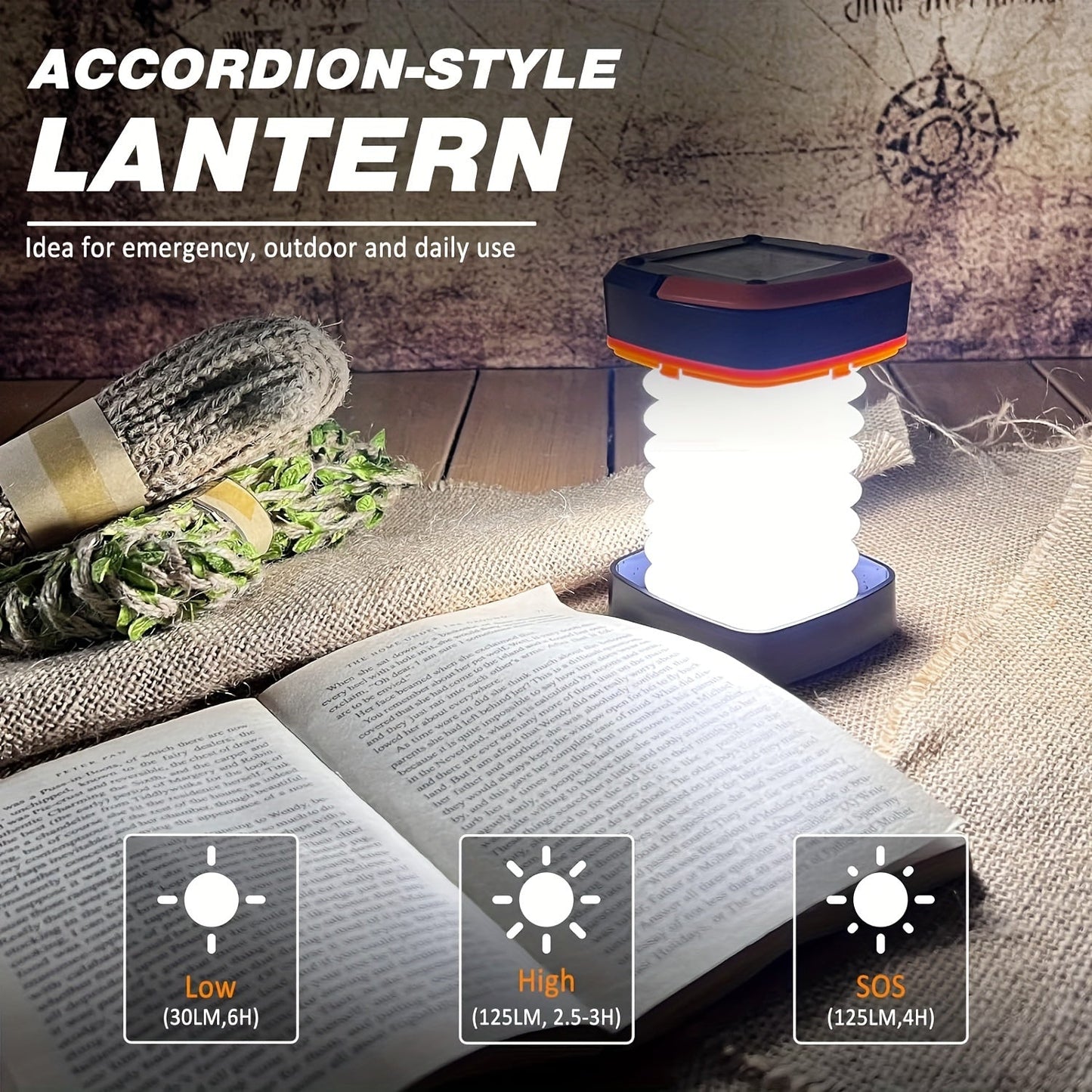 Rechargeable LED Camping Lantern - Compact Foldable Light for Outdoor Adventures and Emergencies
