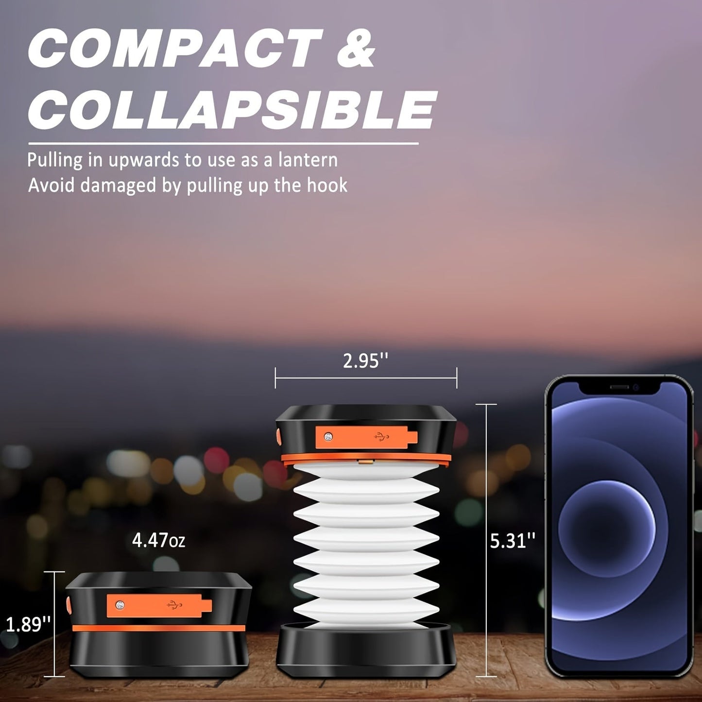 Rechargeable LED Camping Lantern - Compact Foldable Light for Outdoor Adventures and Emergencies