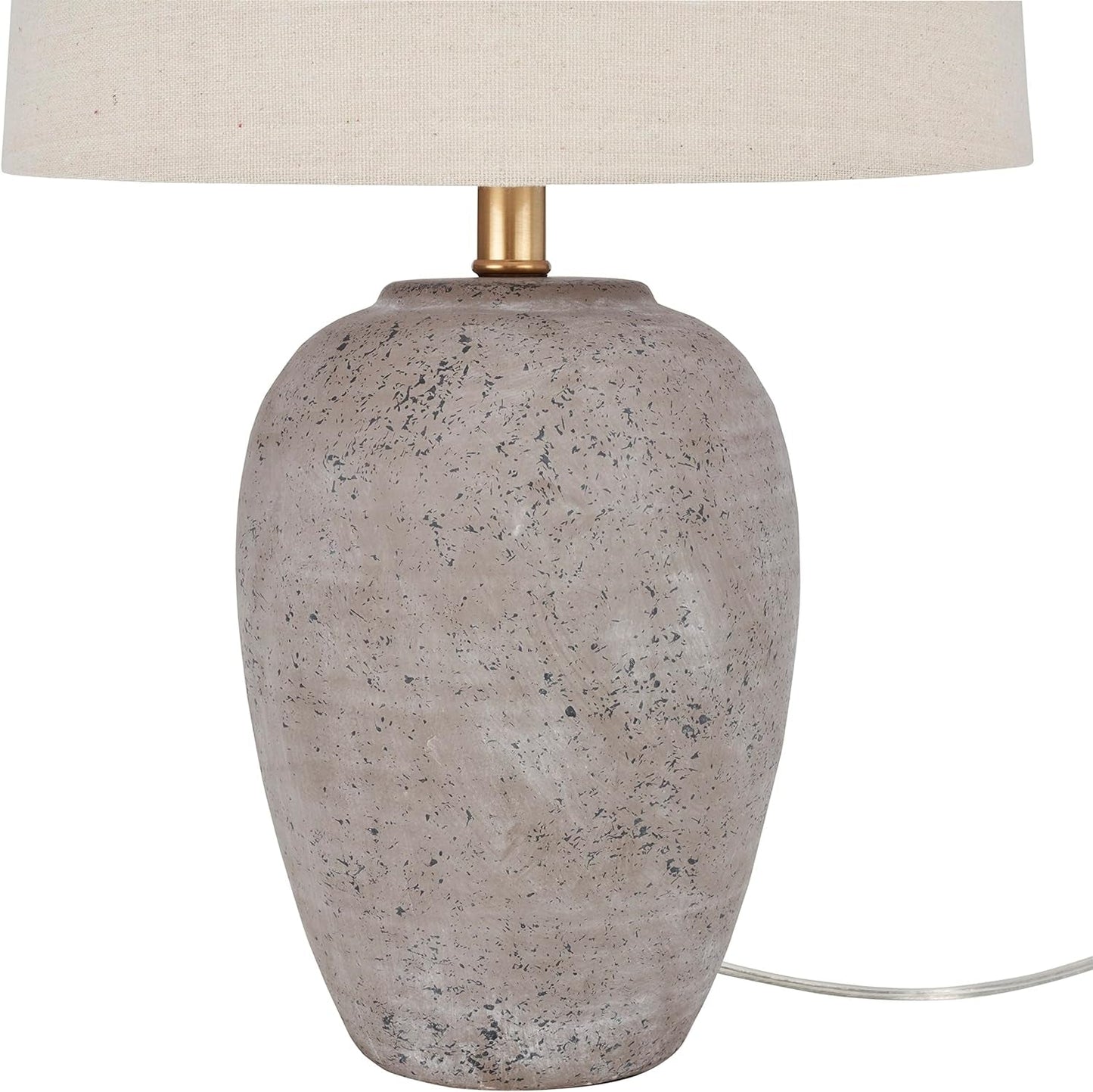 Thelittleesse™ Terraform Cement Table Lamp – Rustic Urn Accent Lamp with Fabric Shade & 3-Way Switch