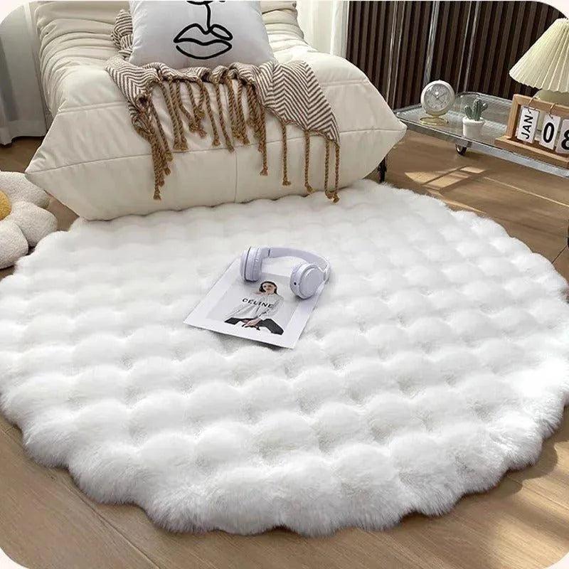 Faux Fur Fluffy Plush Round Rug │ Soft Bubble Velvet Wool-like Anti-slip Floor Carpet