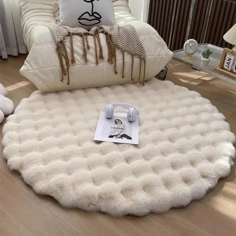 Faux Fur Fluffy Plush Round Rug │ Soft Bubble Velvet Wool-like Anti-slip Floor Carpet