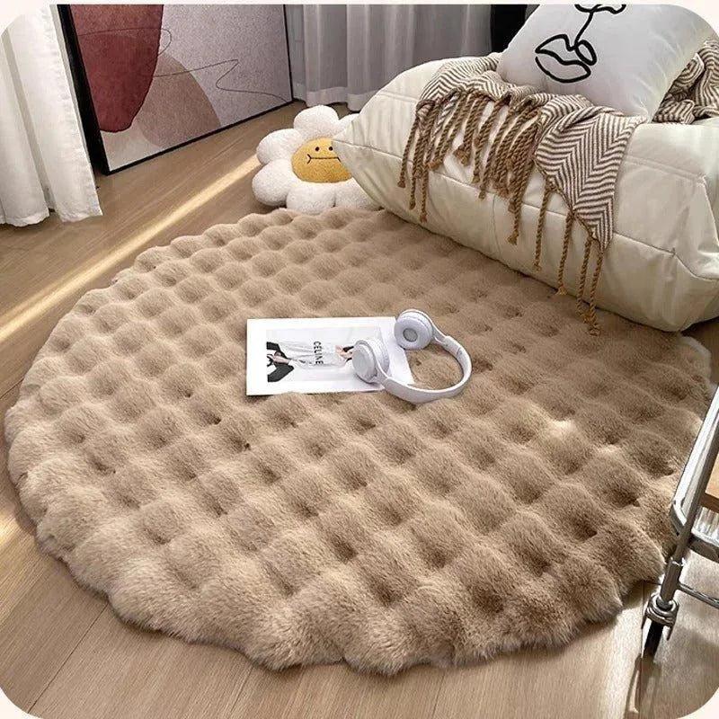 Faux Fur Fluffy Plush Round Rug │ Soft Bubble Velvet Wool-like Anti-slip Floor Carpet