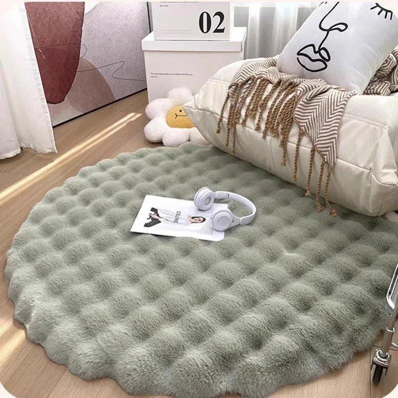 Faux Fur Fluffy Plush Round Rug │ Soft Bubble Velvet Wool-like Anti-slip Floor Carpet