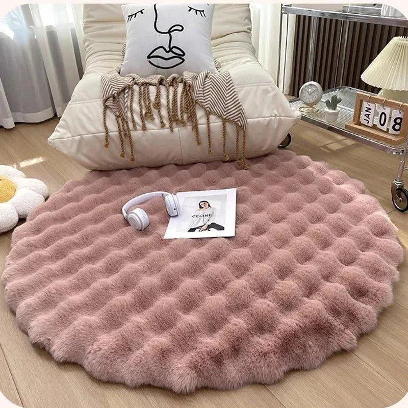 Faux Fur Fluffy Plush Round Rug │ Soft Bubble Velvet Wool-like Anti-slip Floor Carpet