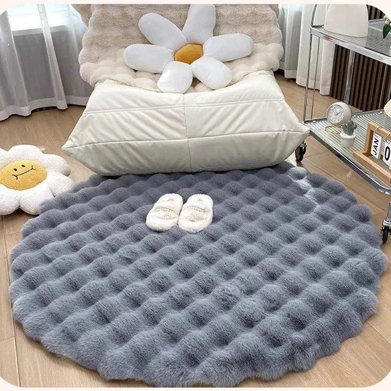 Faux Fur Fluffy Plush Round Rug │ Soft Bubble Velvet Wool-like Anti-slip Floor Carpet
