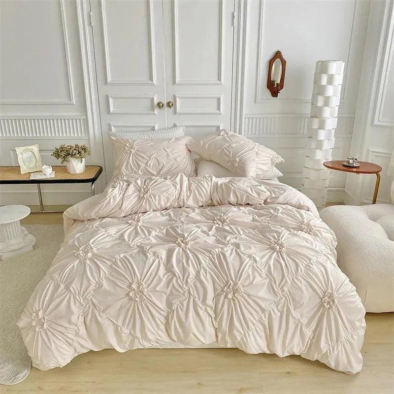 High End Three-dimensional Pinch Pleated Bedding Set │ Modern Boho Quilt Bed Duvet cover Pillow case
