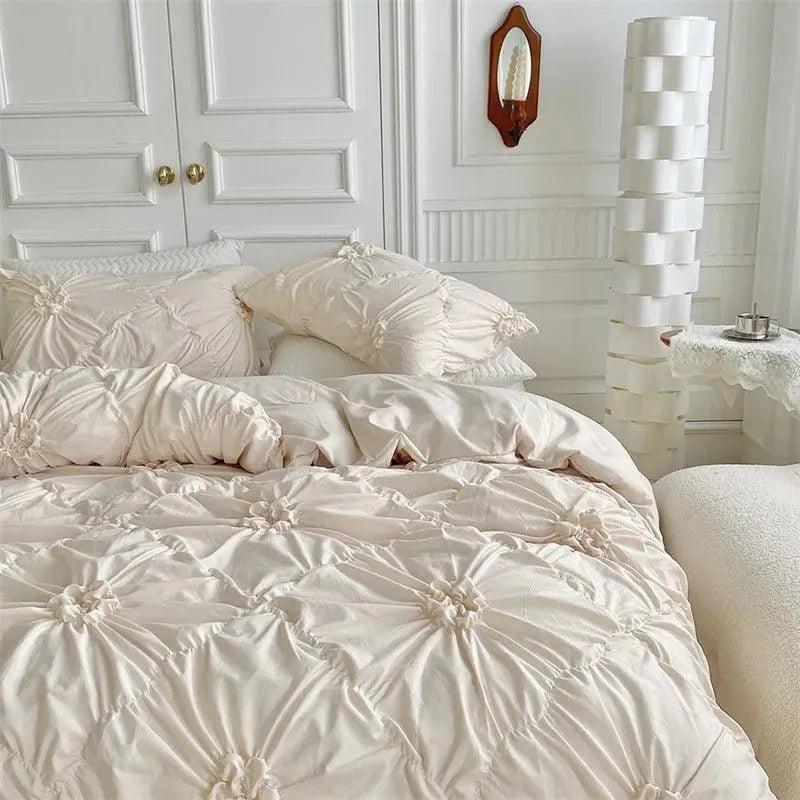 High End Three-dimensional Pinch Pleated Bedding Set │ Modern Boho Quilt Bed Duvet cover Pillow case