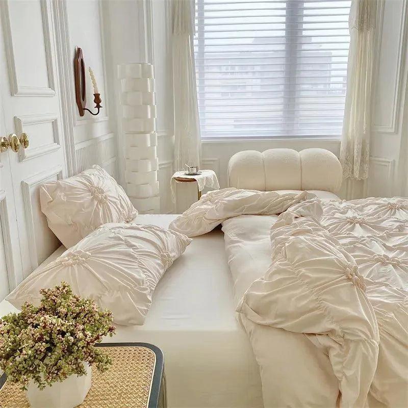 High End Three-dimensional Pinch Pleated Bedding Set │ Modern Boho Quilt Bed Duvet cover Pillow case