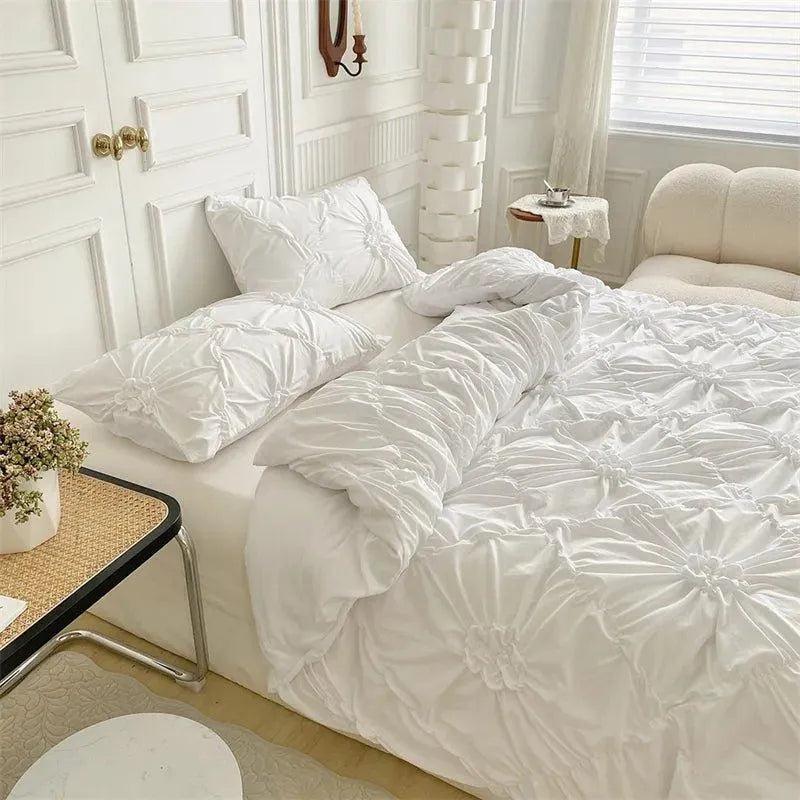 High End Three-dimensional Pinch Pleated Bedding Set │ Modern Boho Quilt Bed Duvet cover Pillow case