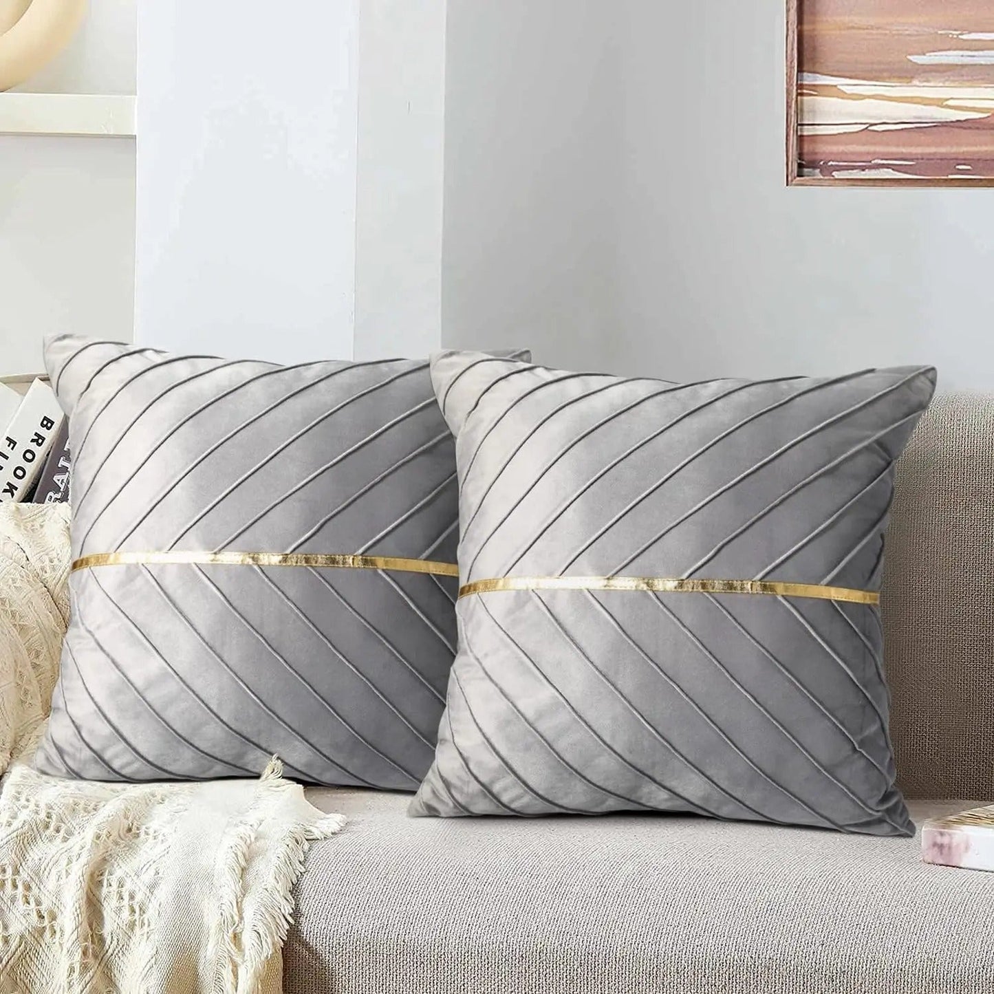 Velor cushion cover with golden leather sequins | LuxeGleam