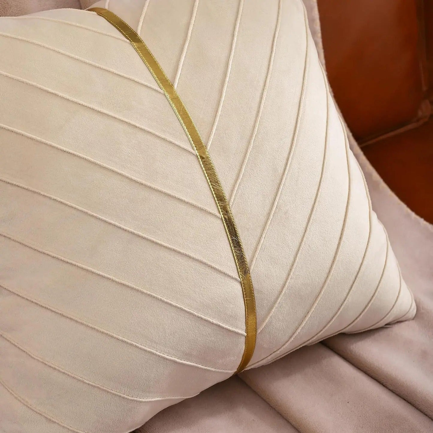 Velor cushion cover with golden leather sequins | LuxeGleam
