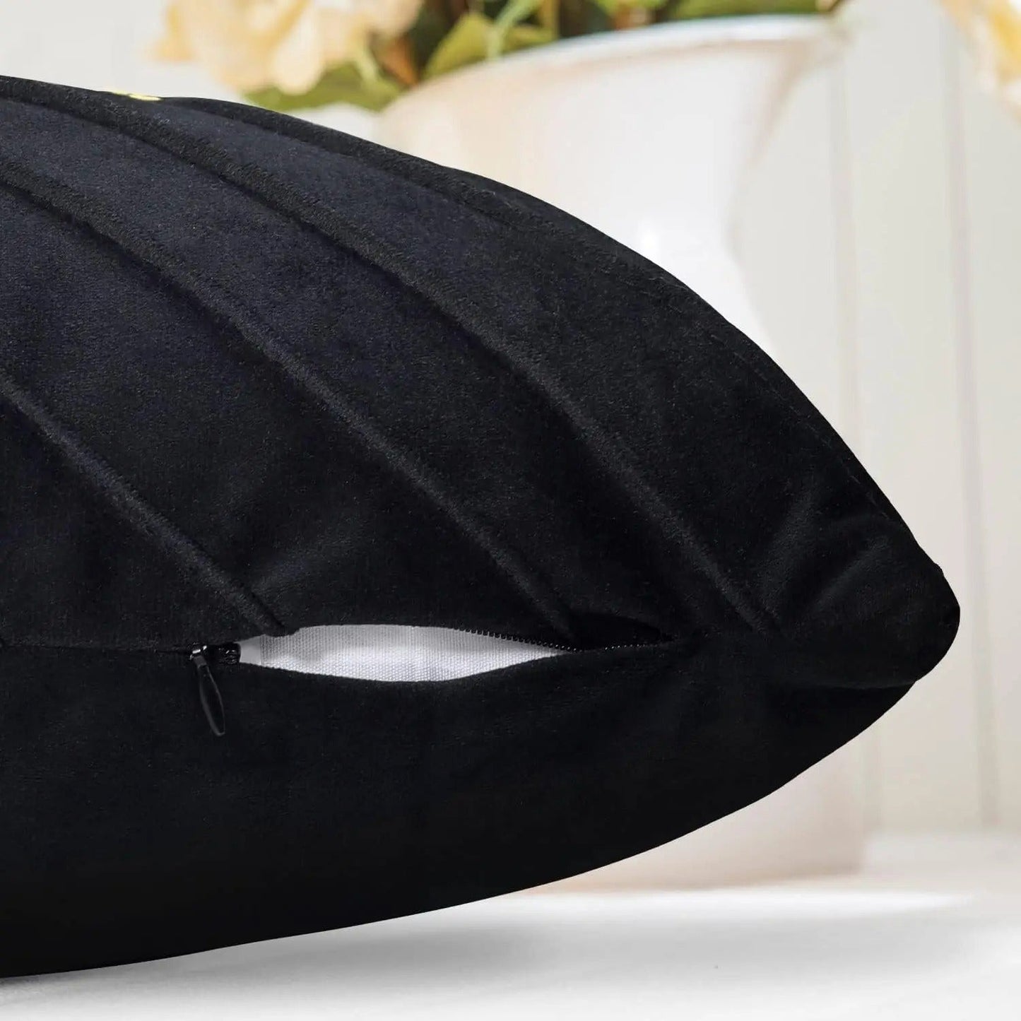 Velor cushion cover with golden leather sequins | LuxeGleam