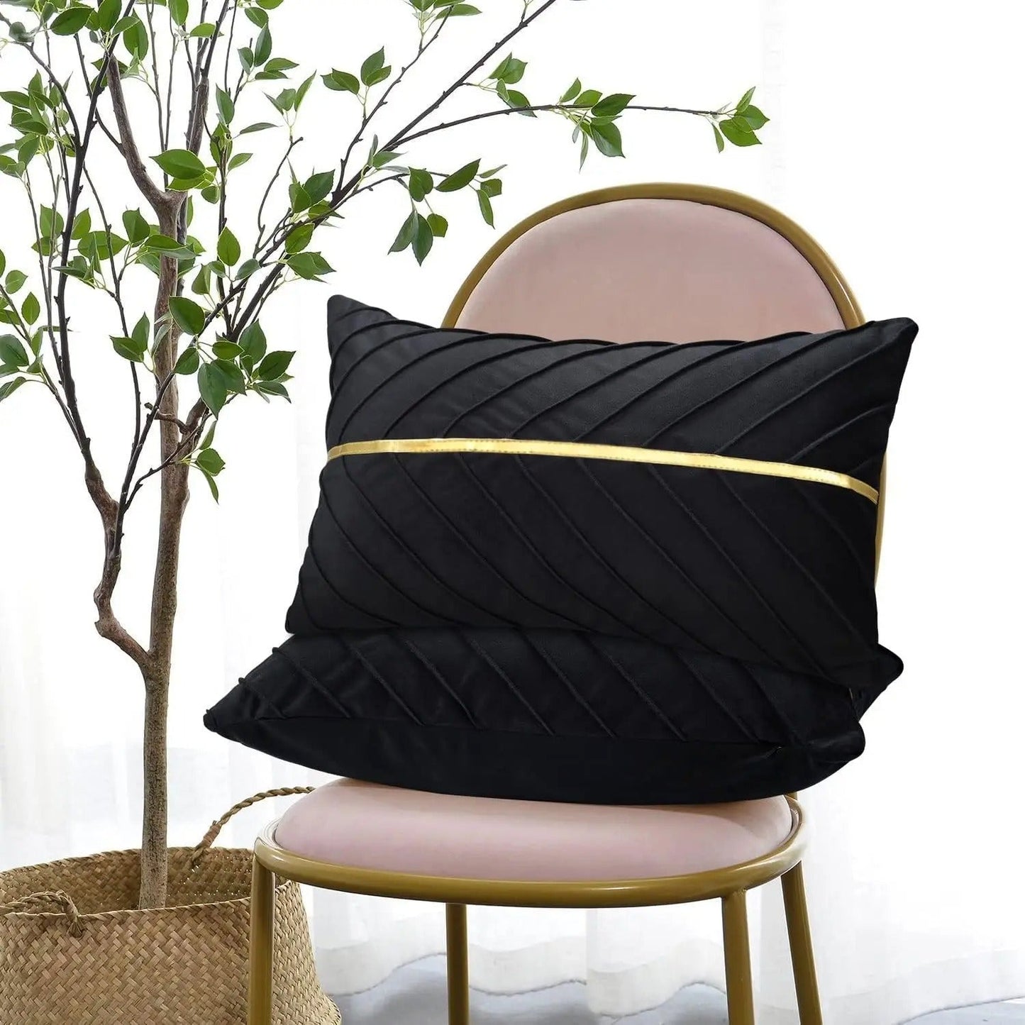 Velor cushion cover with golden leather sequins | LuxeGleam