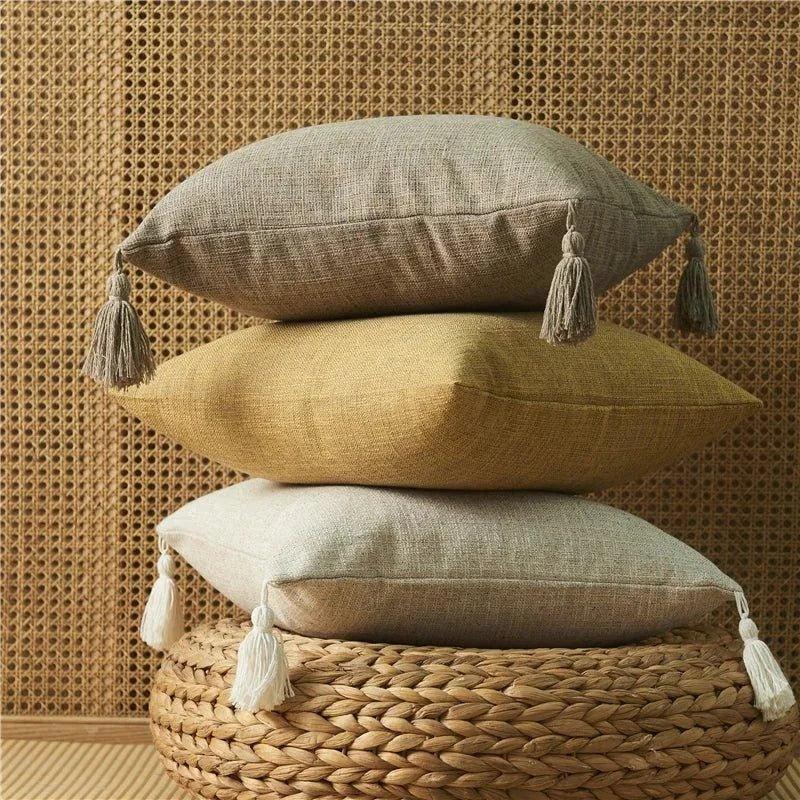 Minimal Linen Cushion Cover with Tassels │ Nordic Home Soft Decorative Pillowcase