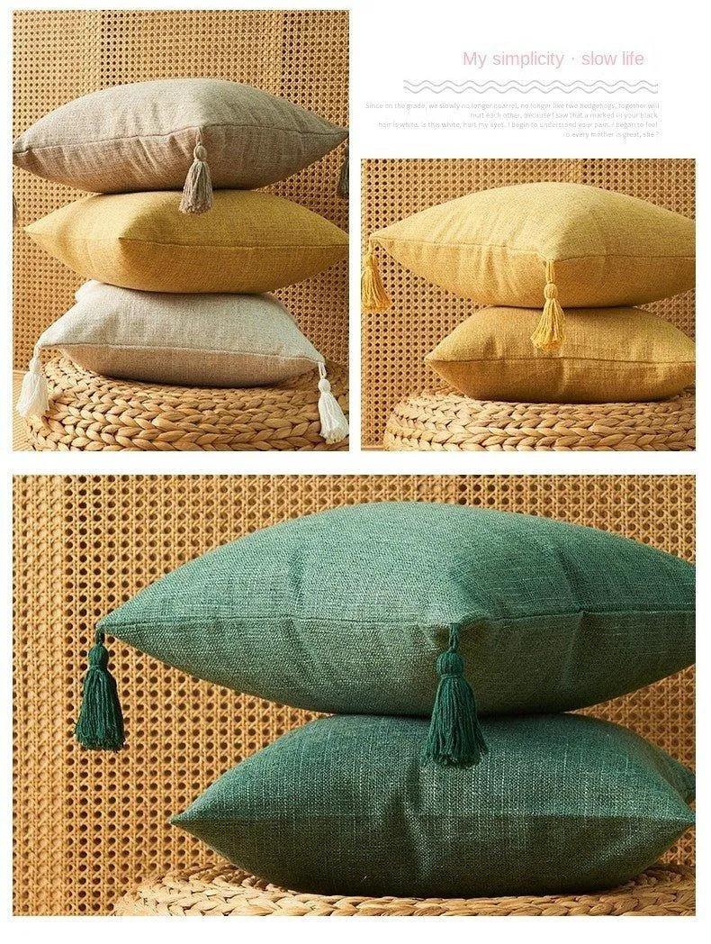 Minimal Linen Cushion Cover with Tassels │ Nordic Home Soft Decorative Pillowcase