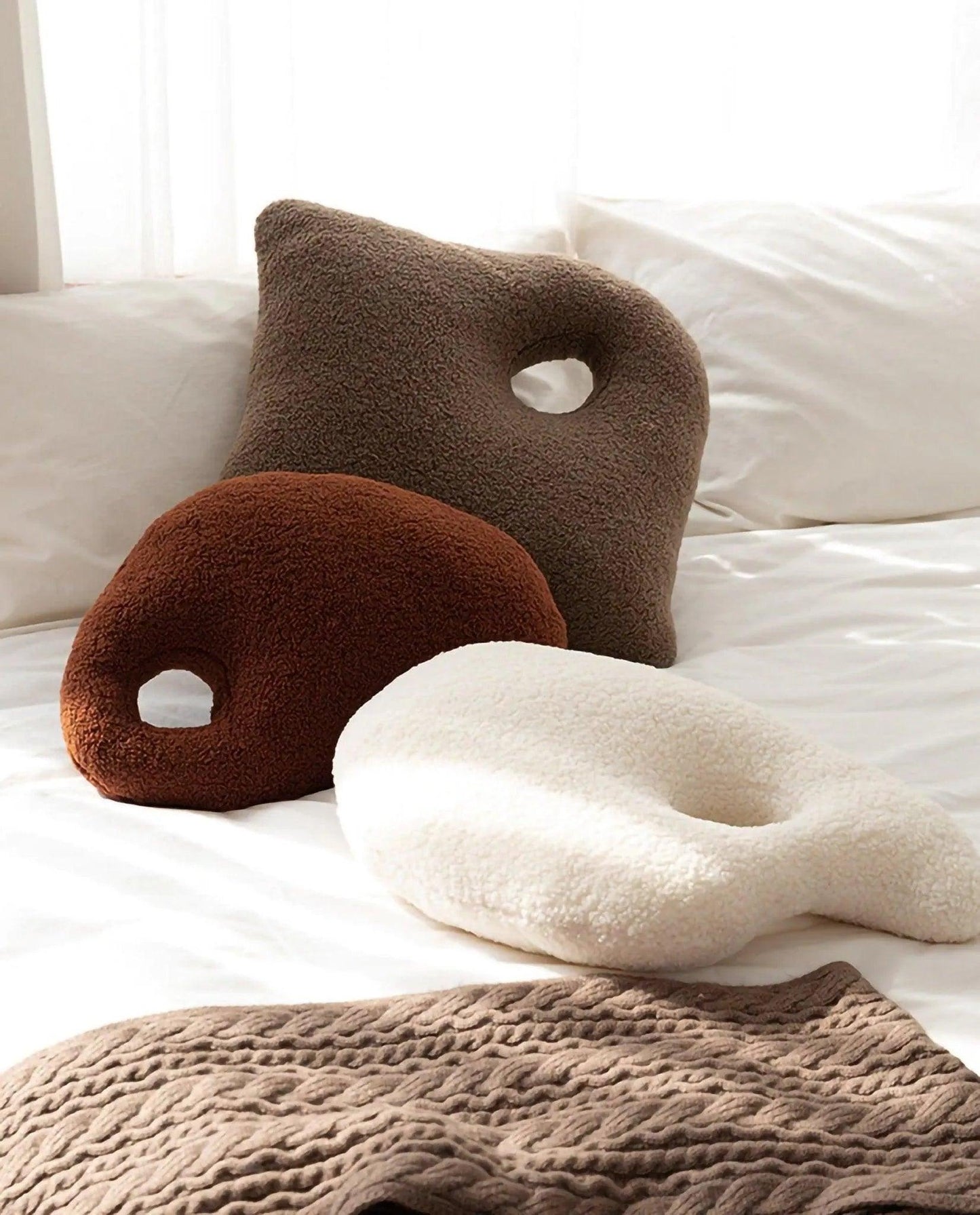 Modern Abstract Throw Pillows │ Neutral Solid Color Wool Decorative Cushion