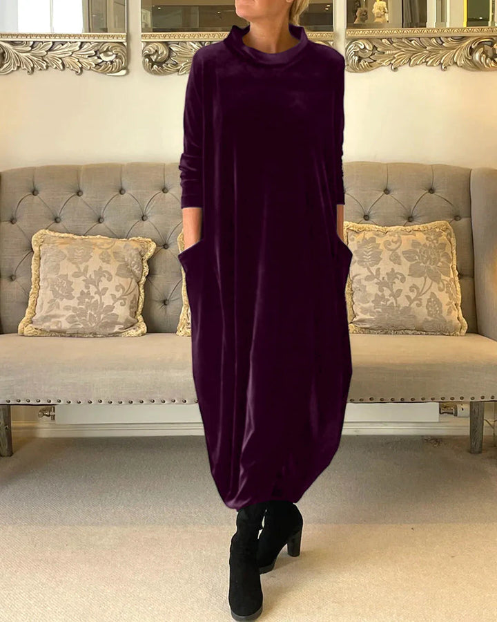 Tessa - Stylish Velvet Dress with Pockets - Elegant & Practical