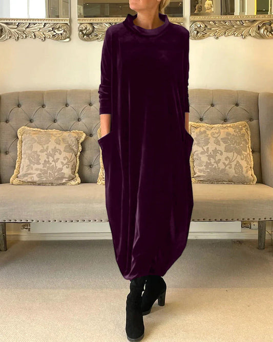 Tessa - Stylish Velvet Dress with Pockets - Elegant & Practical