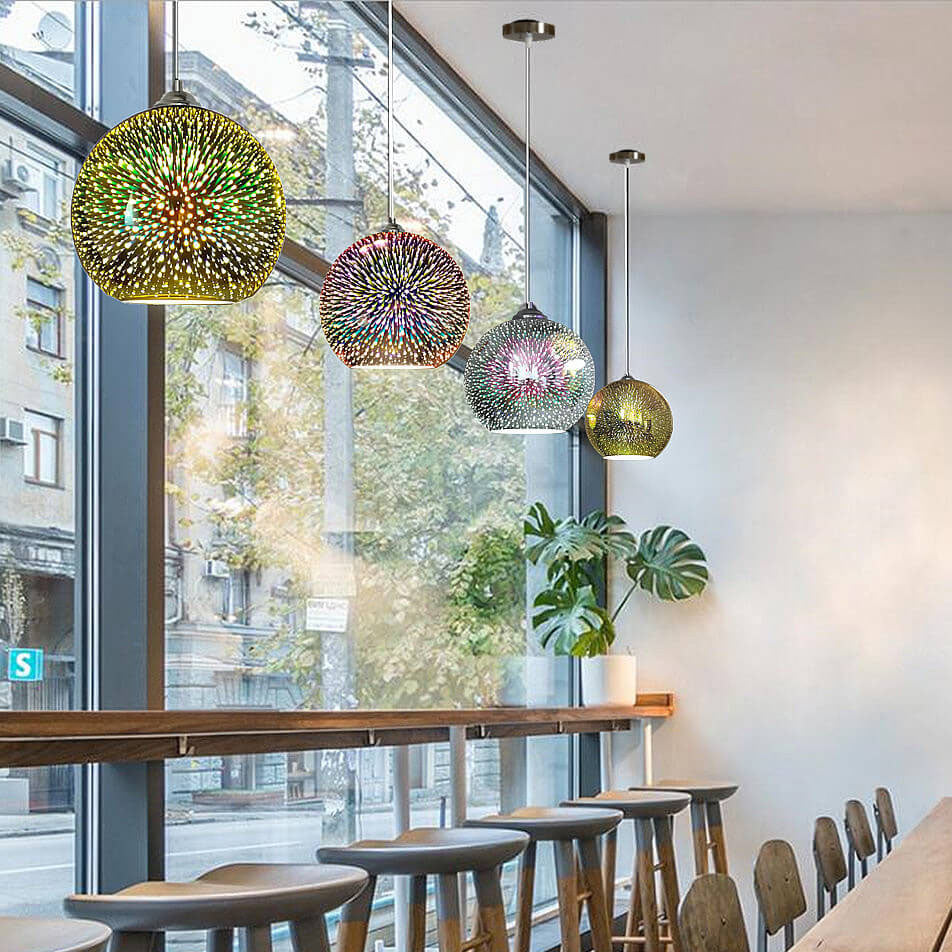 Thelittleesse™ 3D Fireworks Glass Pendant Light – Colorful Dome Ceiling Fixture