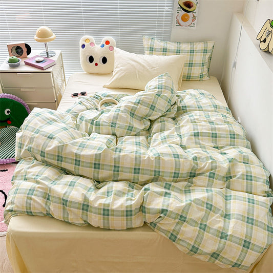 Thelittleesse™ Danish Pastel Plaid Bedding Set – 3/4-Piece 100% Cotton Set with Flat or Fitted Sheet Options