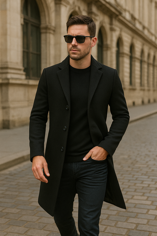 James - Men's Long Trenchcoat - Classic Elegance & All-Weather Protection