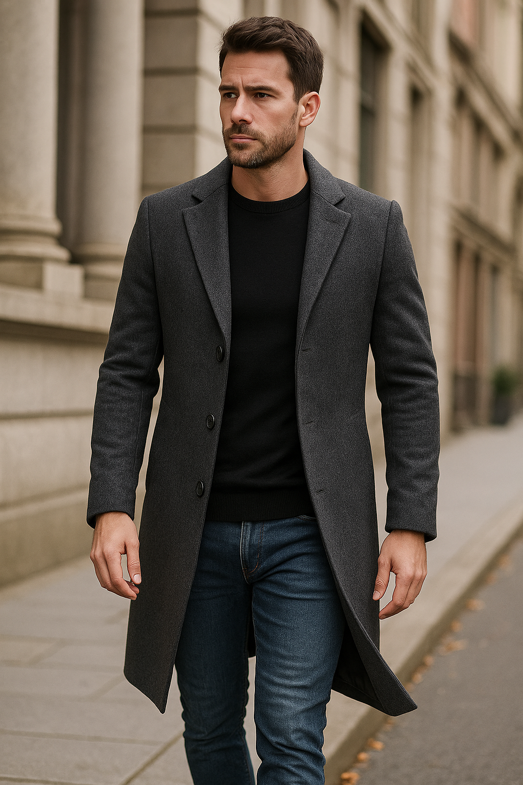 James - Men's Long Trenchcoat - Classic Elegance & All-Weather Protection