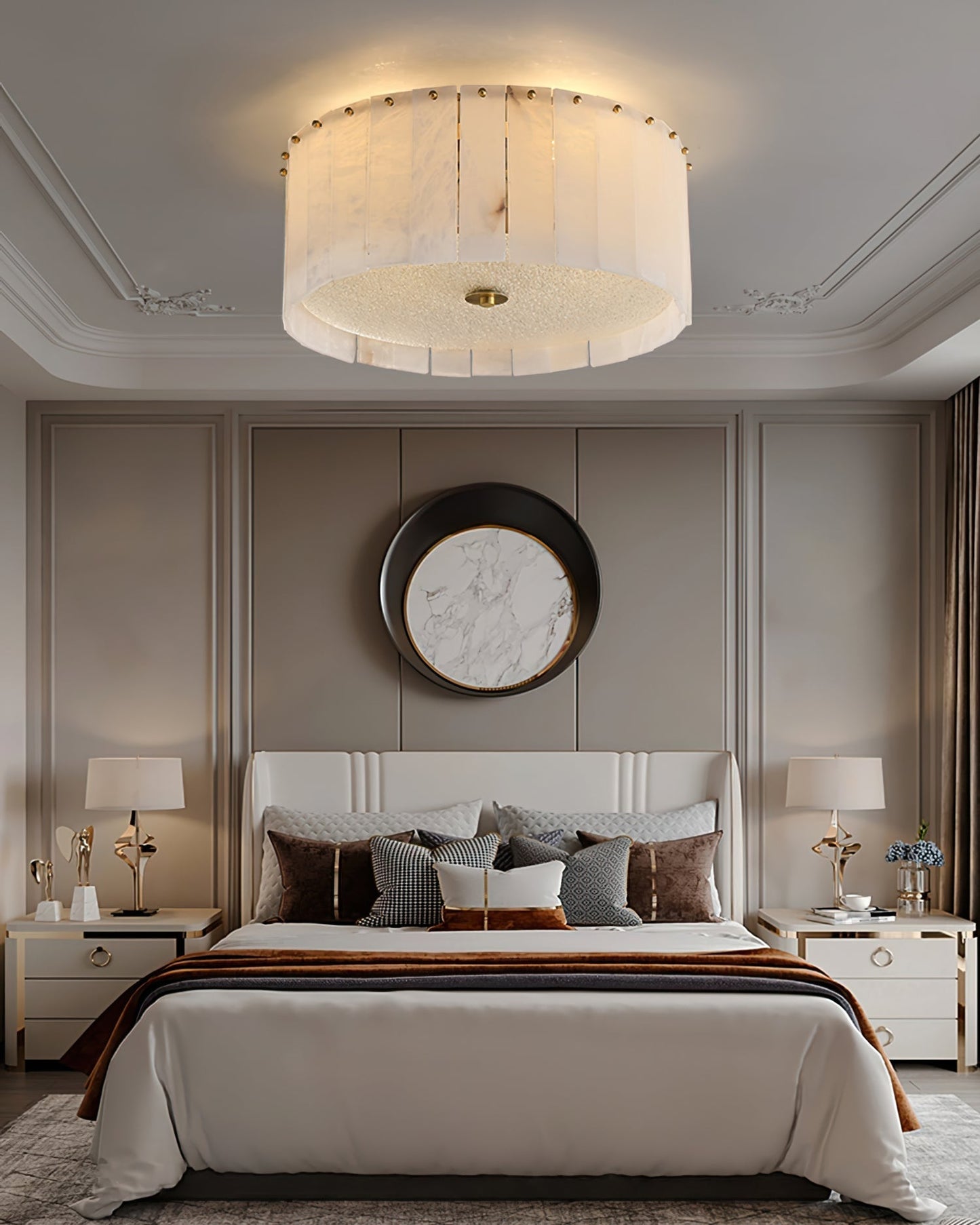 AlabasterAura - Ceiling Lamp with Alabaster Detailing and Gentle Radiance
