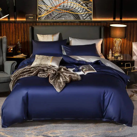 Thelittleesse™ Indigo Breeze Bedding Set – 400TC Egyptian Cotton 4-Piece Set in Deep Ocean Blue