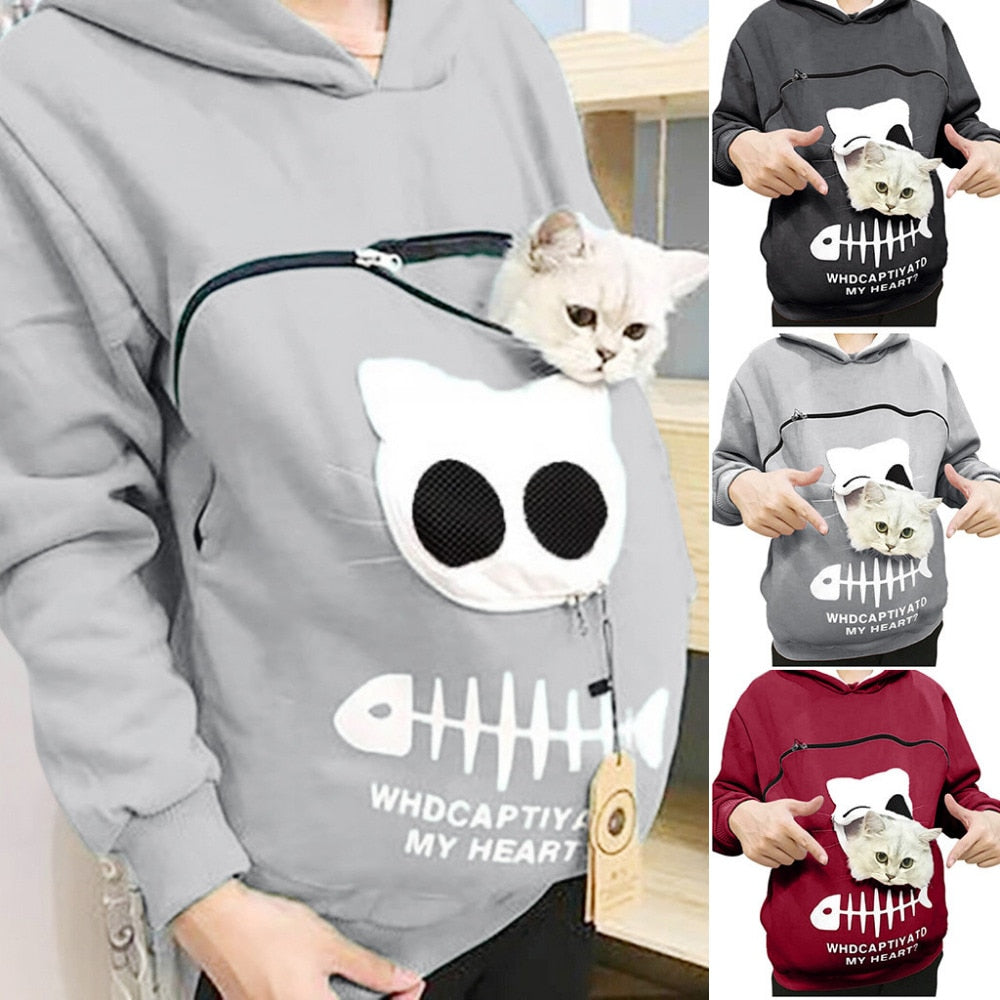 Hug Pouch Sweater for Pet Lovers – Cozy Cotton Design with Removable Lining and Kangaroo Pocket