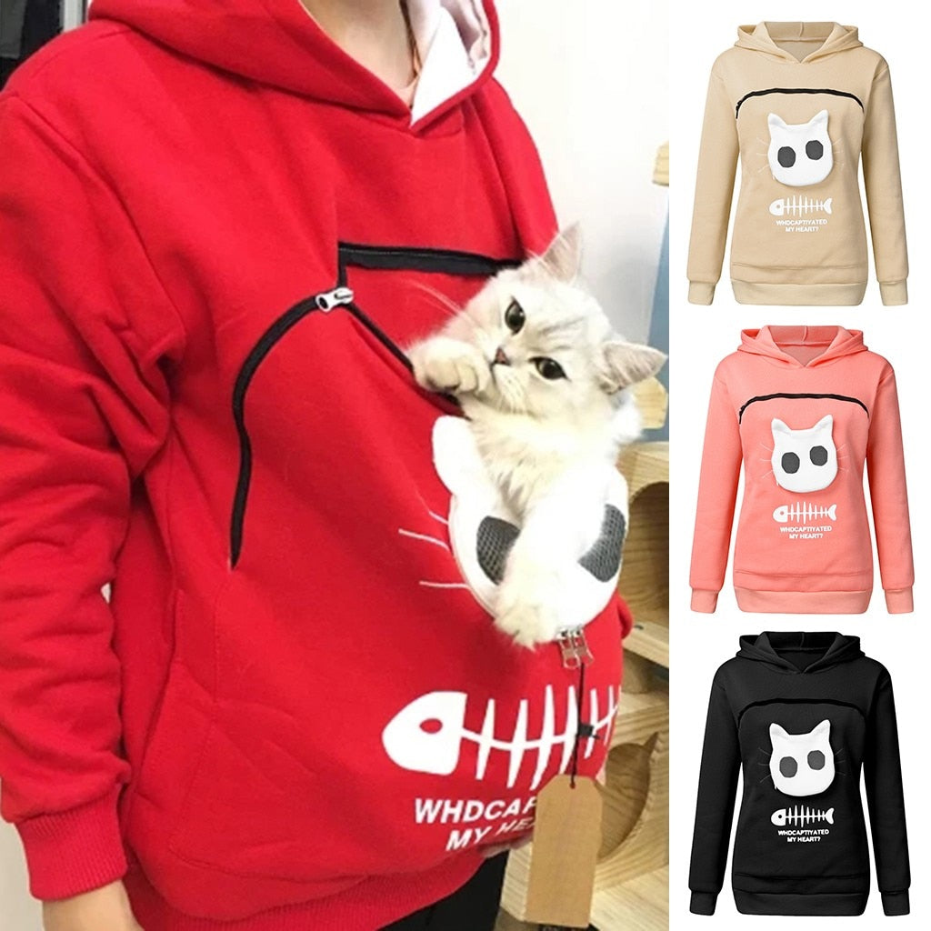 Hug Pouch Sweater for Pet Lovers – Cozy Cotton Design with Removable Lining and Kangaroo Pocket