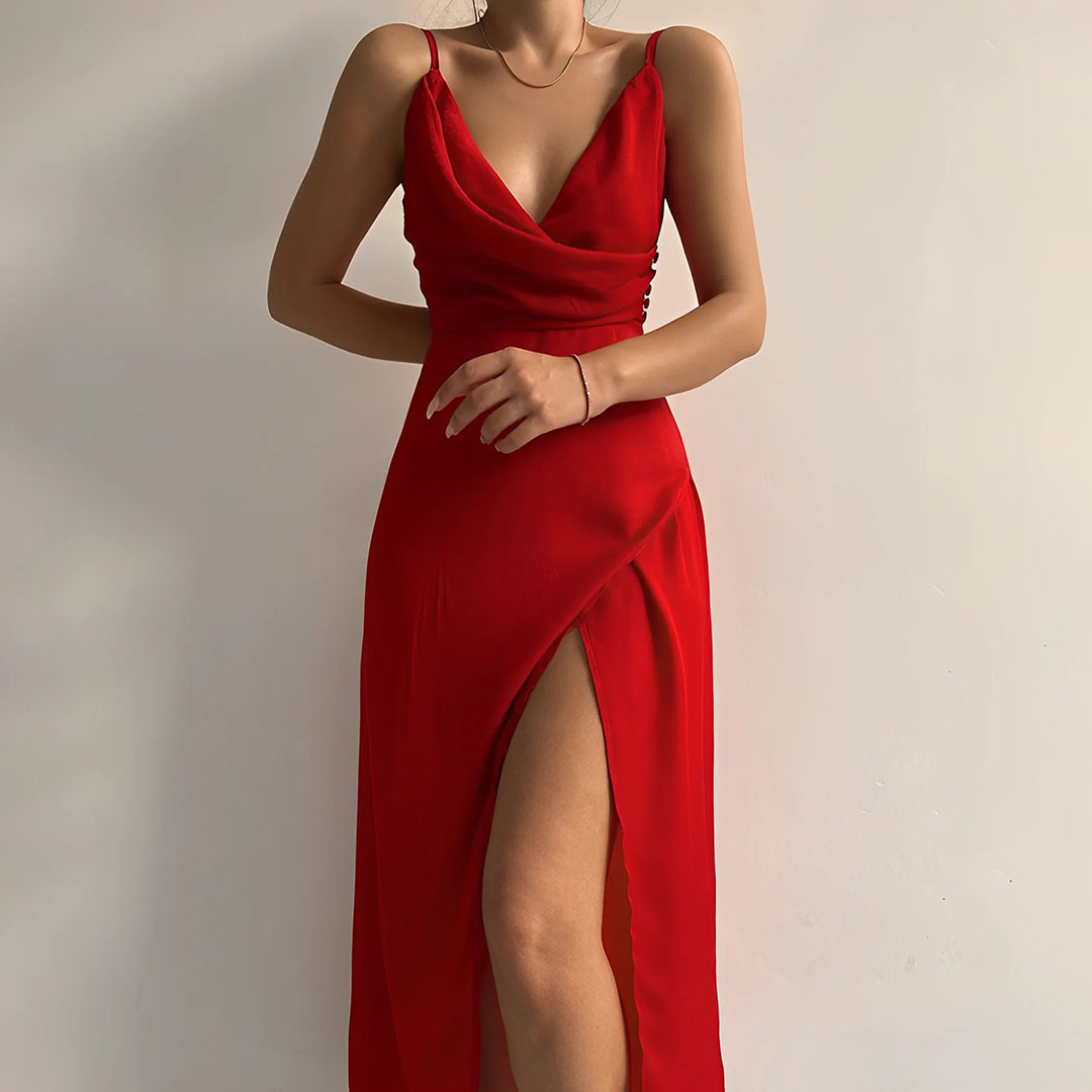 MoonLuxe – Elegant Midi Dress with High Slit