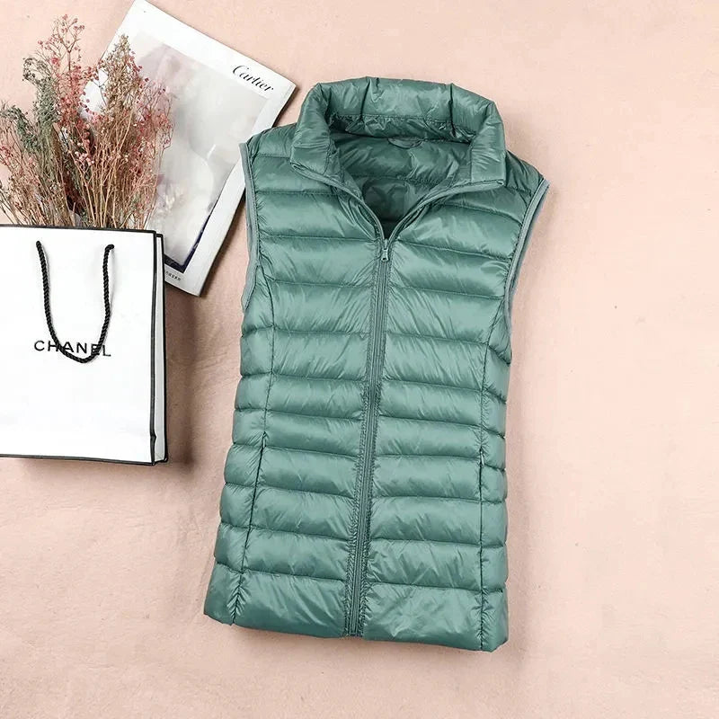 Nova: Women's White Duck Down Vest - Sleeveless Puffer Jacket for Autumn & Winter
