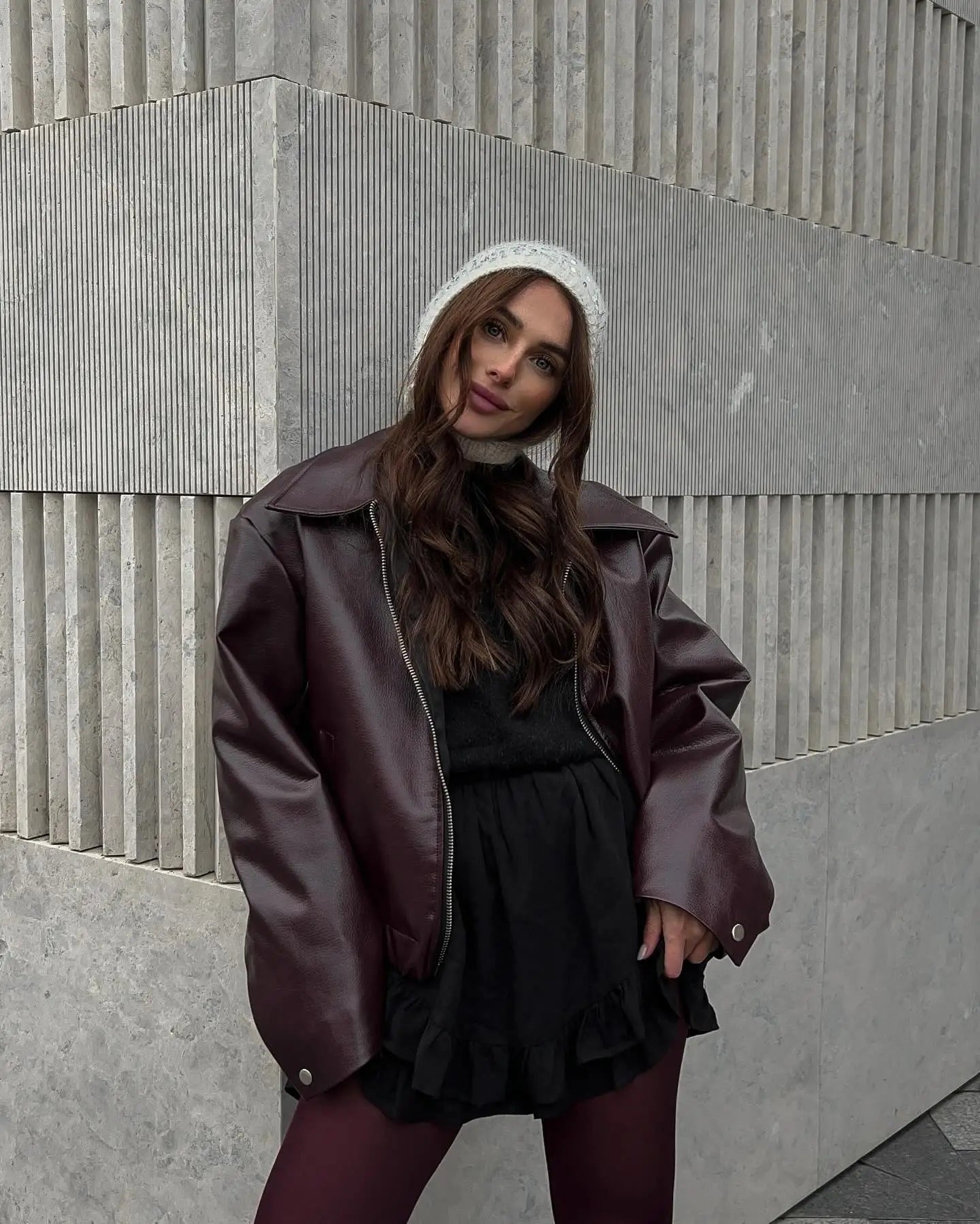 Mara Jacket - Elegant Solid Zipper Leather Bomber Jacket for Women