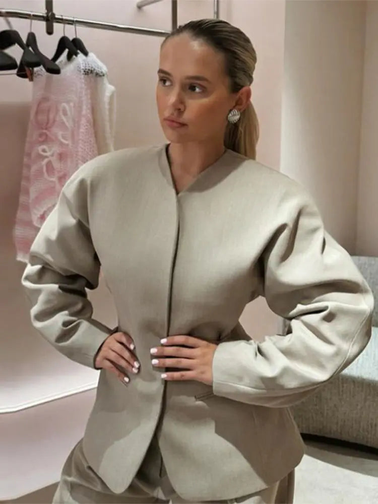 Women's Long Sleeve V Neck Waist Suit
