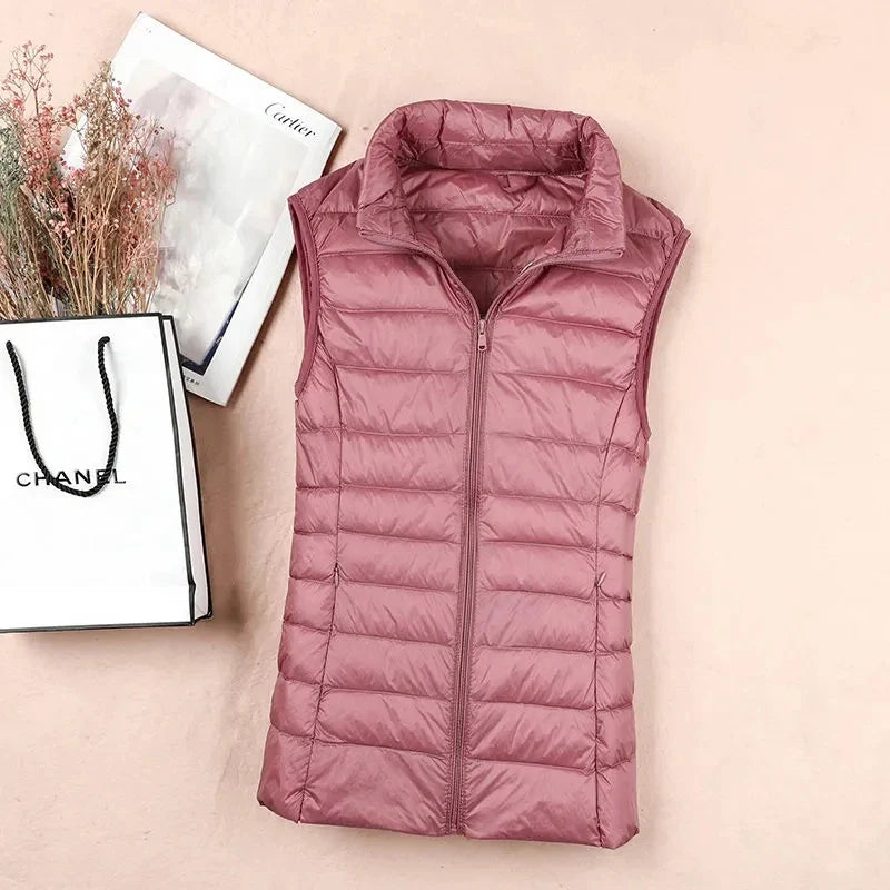Nova: Women's White Duck Down Vest - Sleeveless Puffer Jacket for Autumn & Winter