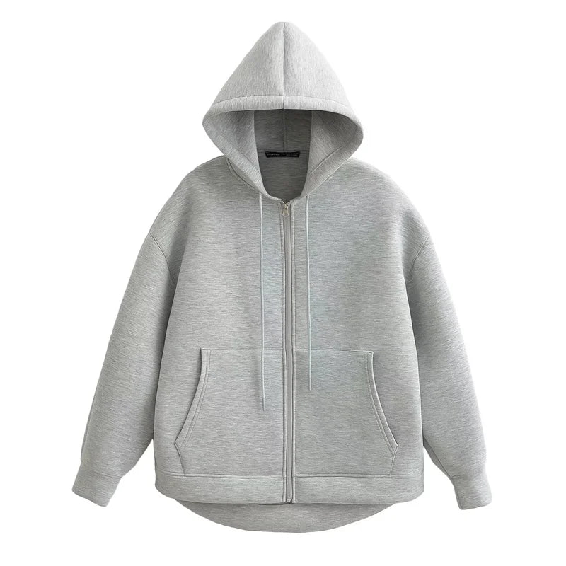 Leila Women's Oversized Zip-Up Jacket | Winter High Street Style Hoodie | Double Pockets Casual Outerwear