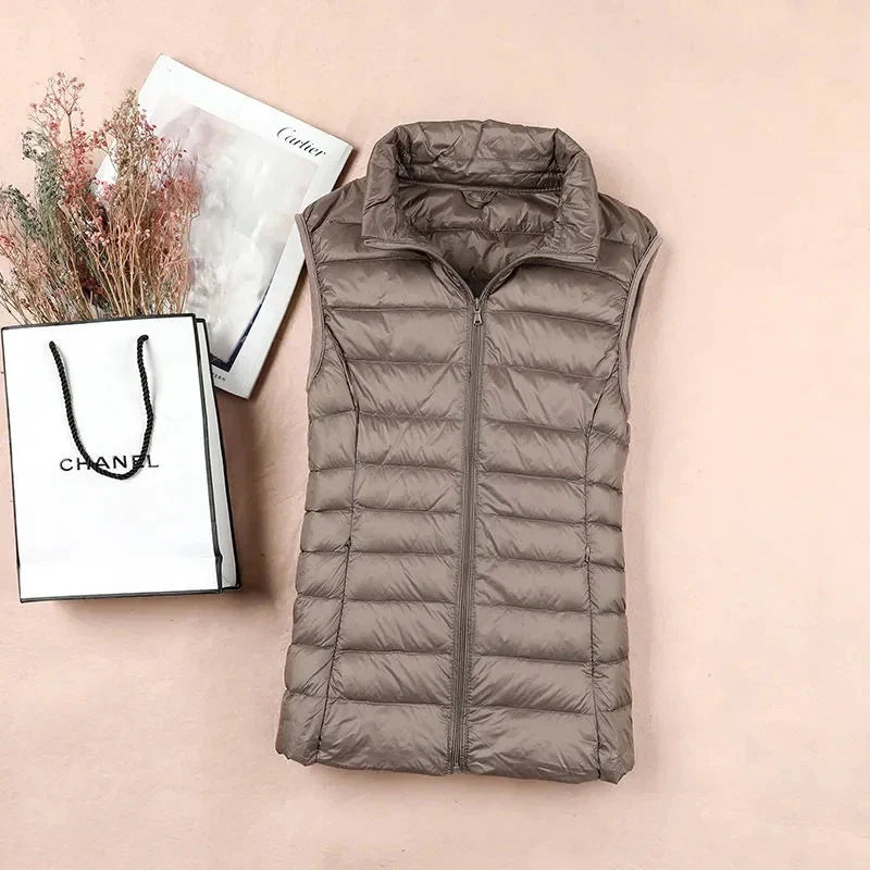 Nova: Women's White Duck Down Vest - Sleeveless Puffer Jacket for Autumn & Winter