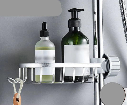 1-Piece Multifunctional Shower Rod Storage Rack | Quick-Draining Bathroom Organizer Shelf