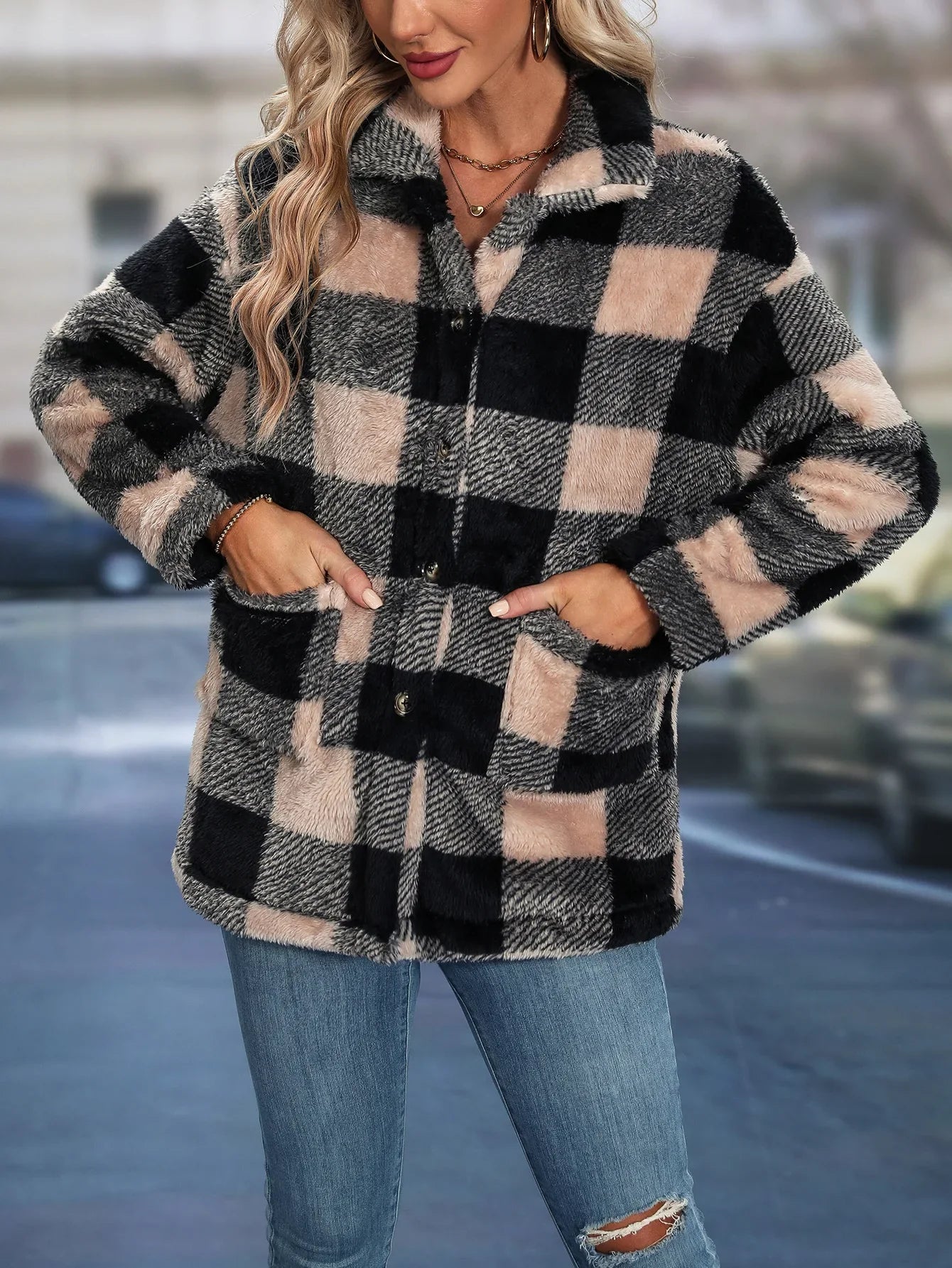 Luna Women's Plaid Lapel Coat/Jacket