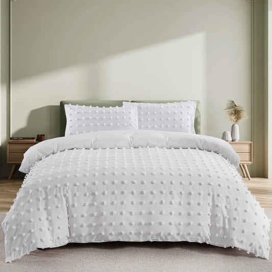 Tufted White Duvet Cover Twin King Soft Microfiber Chenille Dots Bedding Set Bohemian Jacquard Comforter Cover with Pillowcase