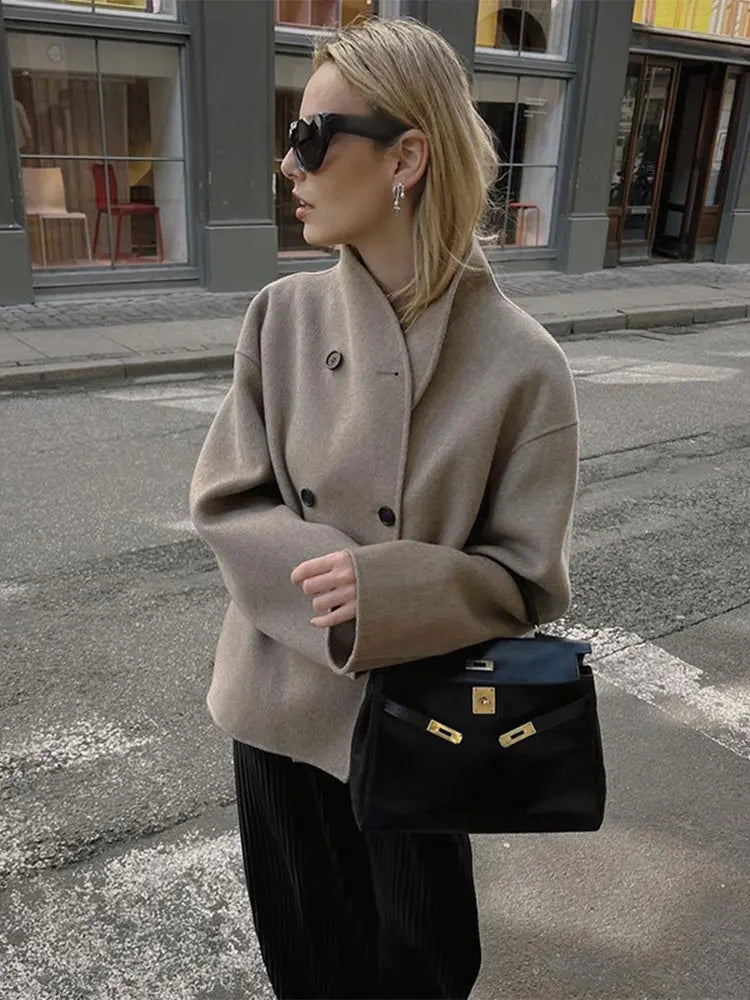 Eva Jacket - Retro Woolen Double-Breasted Short Jacket for Autumn/Winter