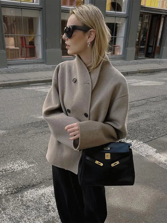 Eva Jacket - Retro Woolen Double-Breasted Short Jacket for Autumn/Winter