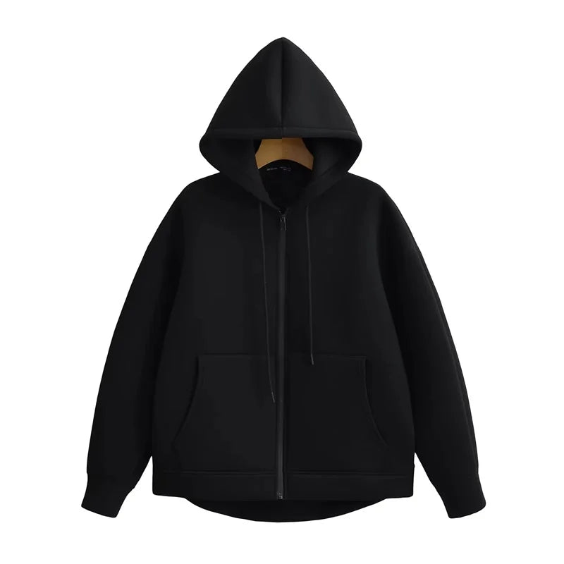 Leila Women's Oversized Zip-Up Jacket | Winter High Street Style Hoodie | Double Pockets Casual Outerwear