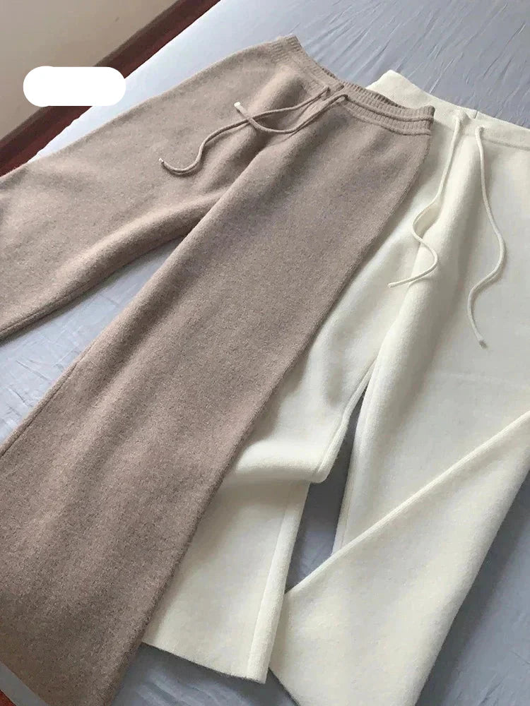 Mila High-Waisted Wool Knit Wide-Leg Pants – Chic & Cozy Autumn/Winter Style