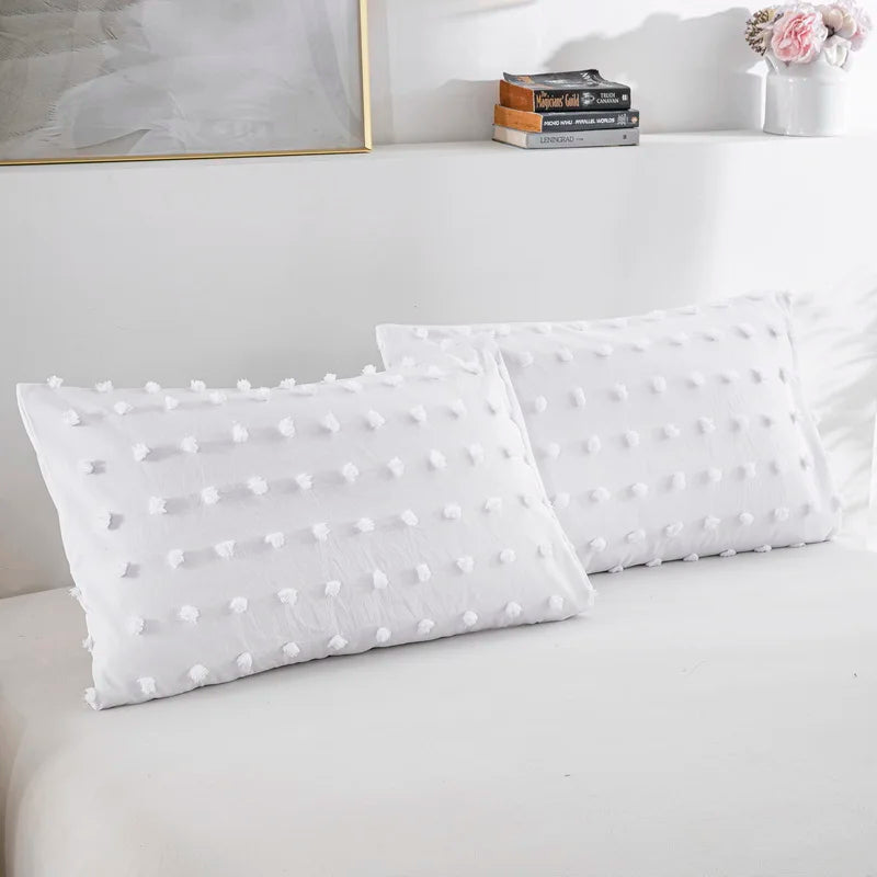 Tufted White Duvet Cover Twin King Soft Microfiber Chenille Dots Bedding Set Bohemian Jacquard Comforter Cover with Pillowcase