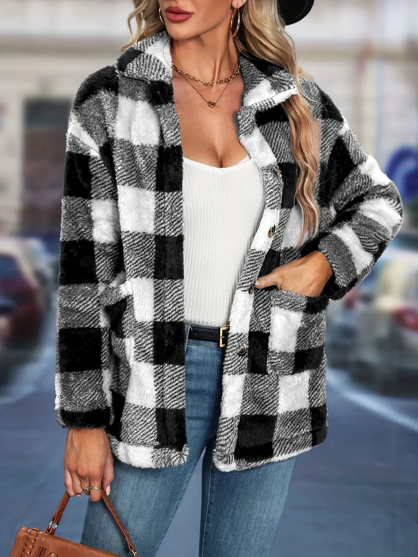 Luna Women's Plaid Lapel Coat/Jacket