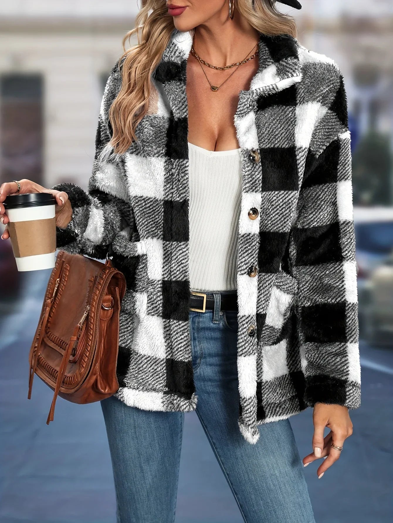 Luna Women's Plaid Lapel Coat/Jacket
